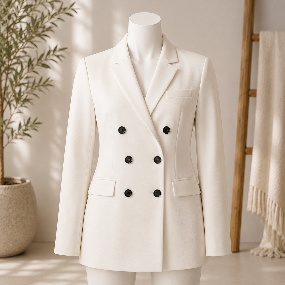 NWT Know One Cares Blazer Womens Large Cream Double Breasted Textured GSJ816